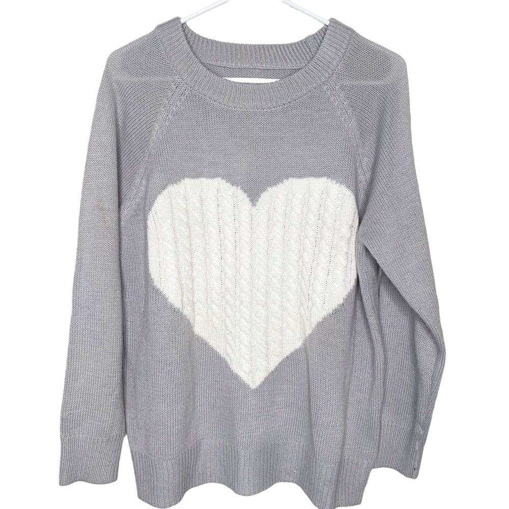 Light Gray Knitted Sweater Heart Design Women’s Medium - Picture 1 of 5